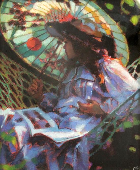 § Mark Rowbotham (1959-) Girl beneath a parasol 11.5 x 9.5in.